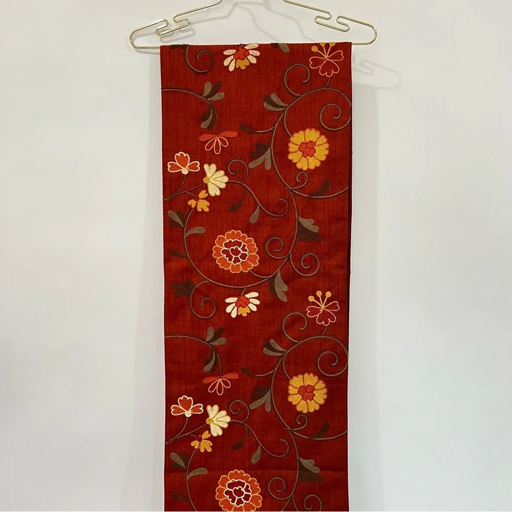Inspired Treasures Embroidery Elegant Burnt Orange Table Runner